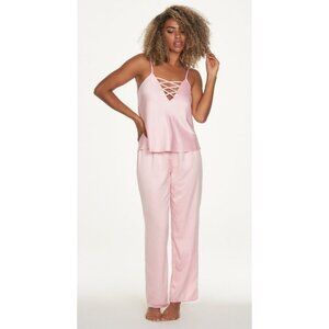 Fredericks of Hollywood Summer Lattice Lacing PJ Set Sz Medium Baby Pink Satin S